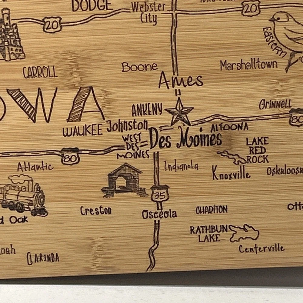 Totally Bamboo Iowa State Map Cutting‎ Board Serving Cheese Board Kitchen Decor